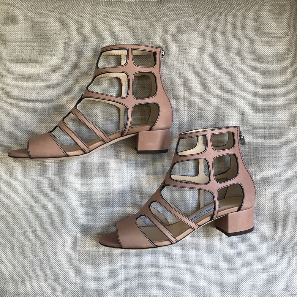 Jimmy Choo Sandals Caged Leather Ren Block Nude 6 - Picture 5 of 8